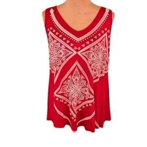 ECLA red and white print tunic size medium